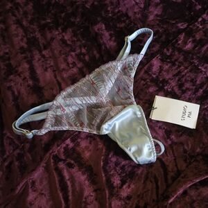 NWT Studio Pia Airlia Dragonfly Embroidery Silk Thong Panty Lg